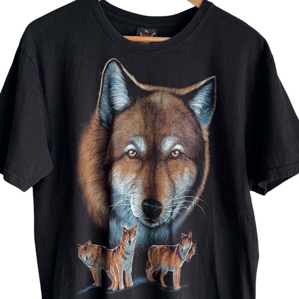 Vintage Double Sided Wolf Graphic Tee Sz XL Black T-Shirt Wildlife Animals EUC
